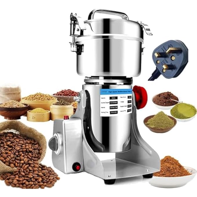 سيلك رووت مطحنة القهوة الكهربائية 800 جرام 1800 واط مطحنة فائقة الألياف للعشبة التوابل المnutCereal 30S طحن سريع مع حماية من التحميل الزائد مؤقت 5 دقائق ماكينة قهوة طعام مجفف للقمح 28000 دورة في الدقيقة - Image 2