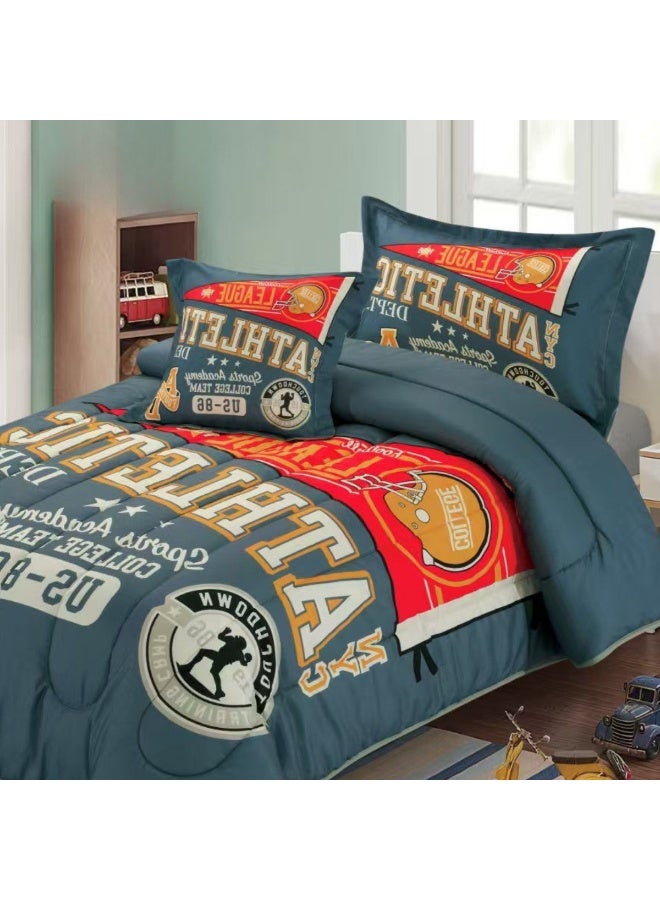 سمارت هوم مفرش سرير بتصميم عصري 4 قطع (مفرش بحشوة مقاس 170×230 سم + واقي مرتبة مقاس 120×200+30 سم + كيس مخدة + غطاء وسادة مربعة) – طقم مفارش سرير شبابية فاخرة لغرف النوم والطلاب والمراهقين - Image 2