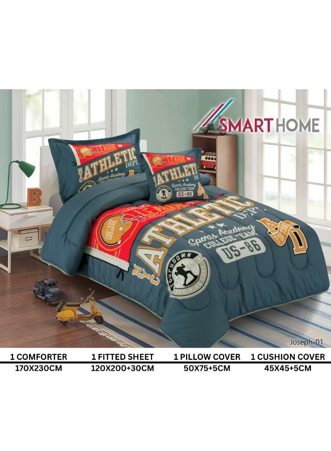 سمارت هوم مفرش سرير بتصميم عصري 4 قطع (مفرش بحشوة مقاس 170×230 سم + واقي مرتبة مقاس 120×200+30 سم + كيس مخدة + غطاء وسادة مربعة) – طقم مفارش سرير شبابية فاخرة لغرف النوم والطلاب والمراهقين - Image 3