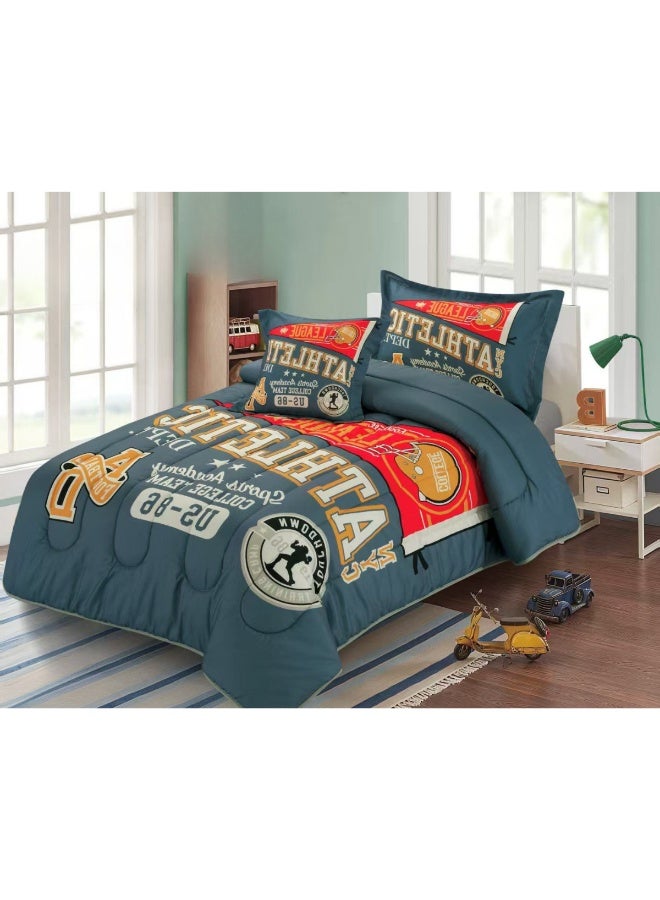 سمارت هوم مفرش سرير بتصميم عصري 4 قطع (مفرش بحشوة مقاس 170×230 سم + واقي مرتبة مقاس 120×200+30 سم + كيس مخدة + غطاء وسادة مربعة) – طقم مفارش سرير شبابية فاخرة لغرف النوم والطلاب والمراهقين - Image 5