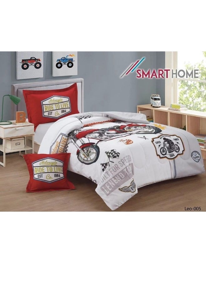 SMART HOME - Children's Bedding And Quilt Set With Medium Filling, Consisting Of 4 Pieces, Reversible Elastic Sheet, Size 170x230 Cm, For Boys And Girls - Image 1