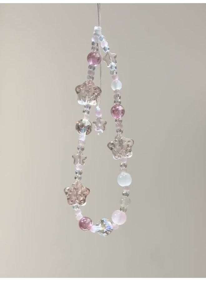 NIBEMINENT Super Cute Beaded Phone Charm – Trendy Phone Chain Wrist Strap, Shining Beads Chain Lanyard for Cell Phone