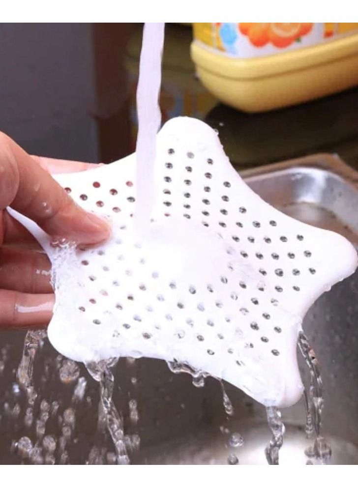 MARGOUN مصفاة حوض المطبخ، غطاء تصريف سيليكون على شكل نجمة، غطاء تصريف أرضية الحمام، غطاء تصريف دش مضاد للانسداد، للمطبخ، حوض الاستحمام، أبيض  - Image 5
