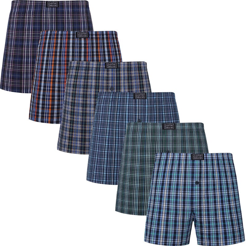JupiterSecret Men's Boxers Underwear 100% Cotton Woven Boxers for Men Pack Boxer Shorts Assorted Colors - Image 1
