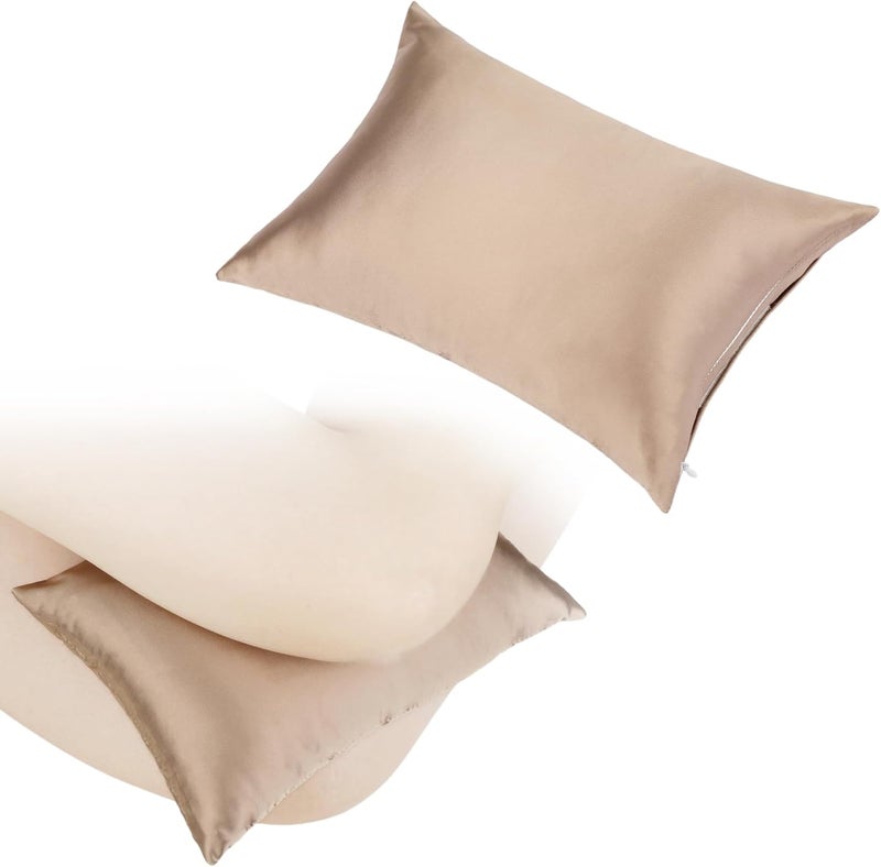 HapiPoppy Knee Pillow Leg Pillows 11" x 7.8" Silky Small Hip Support Pillows Smooth Cooling Between Legs for Side Sleepers Sciatica Joints Pain Relief Machine Washable Post Surgery Cushion Gifts, Satin Taupe - Image 1