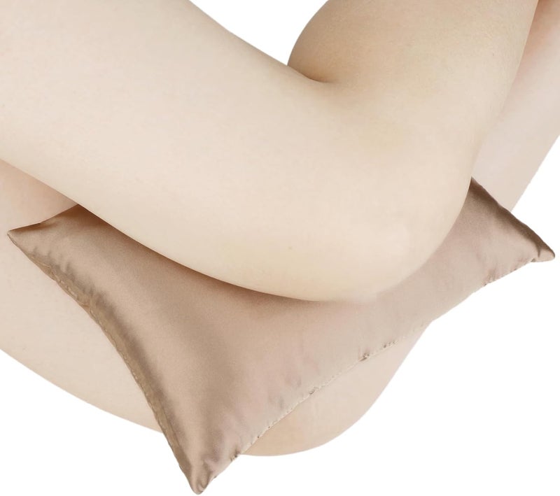 HapiPoppy Knee Pillow Leg Pillows 11" x 7.8" Silky Small Hip Support Pillows Smooth Cooling Between Legs for Side Sleepers Sciatica Joints Pain Relief Machine Washable Post Surgery Cushion Gifts, Satin Taupe - Image 3