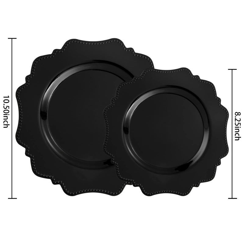 COLOSUS Black Disposable Plastic Party Plates set 60pcs(30guest) Heavy weight Dinner plate and Dessert Plate for Birthday Wedding Party and daily use - Image 2