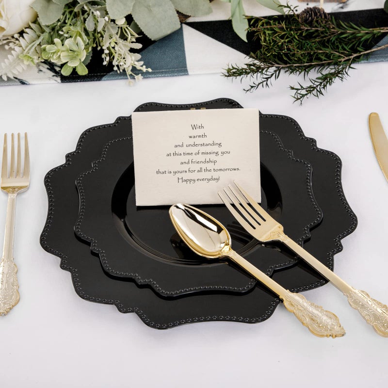 COLOSUS Black Disposable Plastic Party Plates set 60pcs(30guest) Heavy weight Dinner plate and Dessert Plate for Birthday Wedding Party and daily use - Image 4