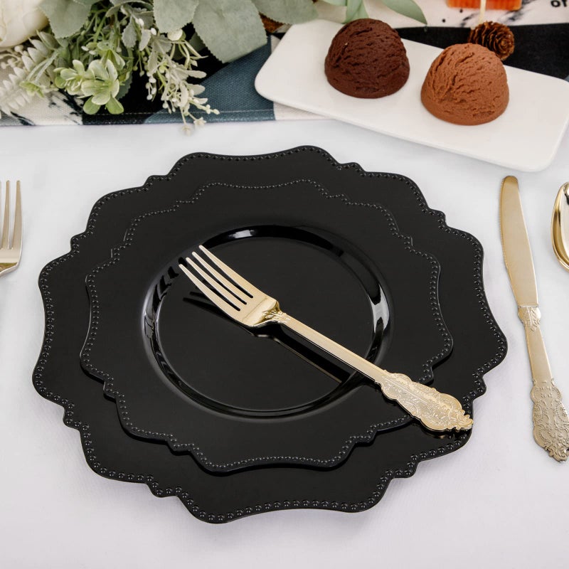 COLOSUS Black Disposable Plastic Party Plates set 60pcs(30guest) Heavy weight Dinner plate and Dessert Plate for Birthday Wedding Party and daily use - Image 5