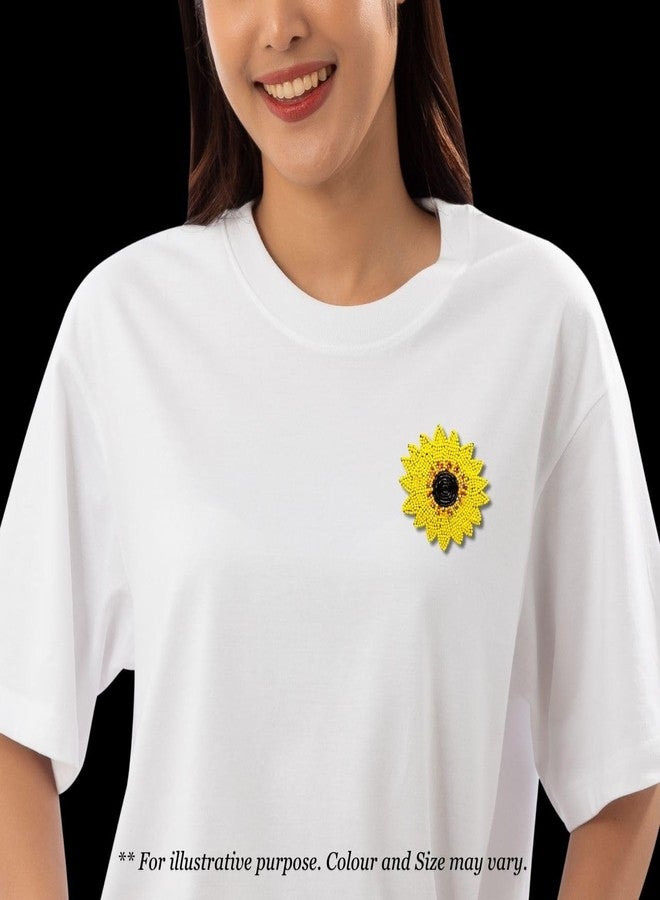 Abeo Handmade Sunflower Brooch Pin for Women and Men | Embroidered Beaded Lapel Pin for Valentine’s Day, Jackets Shirts, Bags and Cloths Accessories | Stylish Fashionable Badge Pins, 5-6 cm (Yellow) - Image 4