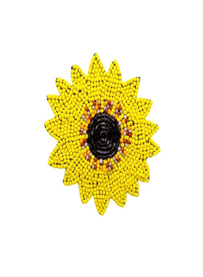 Abeo Handmade Sunflower Brooch Pin for Women and Men | Embroidered Beaded Lapel Pin for Valentine’s Day, Jackets Shirts, Bags and Cloths Accessories | Stylish Fashionable Badge Pins, 5-6 cm (Yellow) - Image 2
