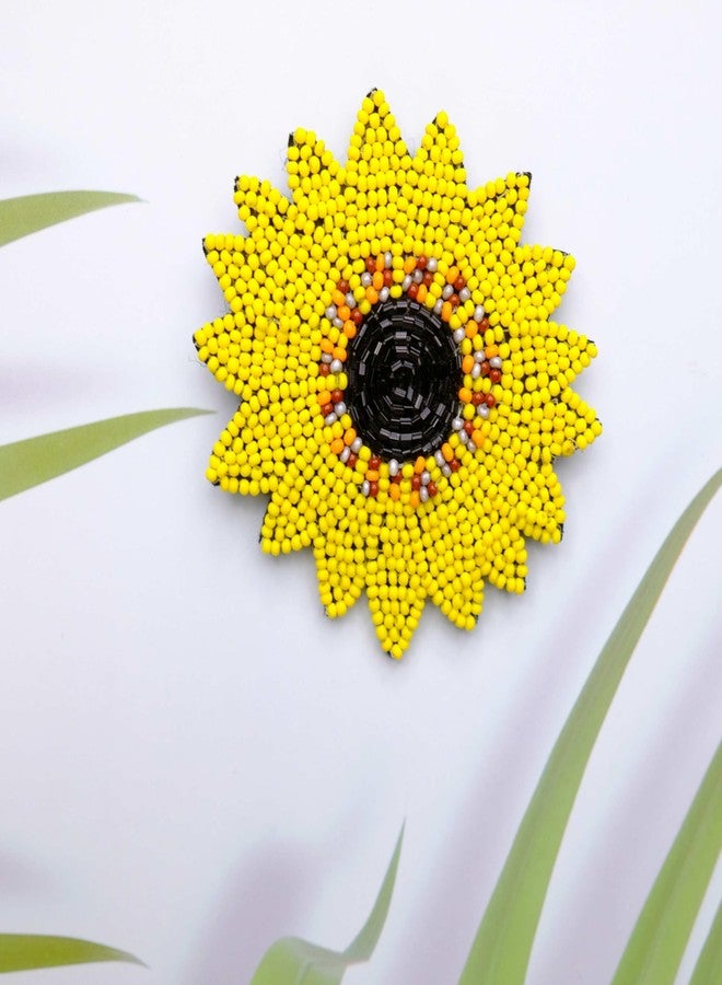 Abeo Handmade Sunflower Brooch Pin for Women and Men | Embroidered Beaded Lapel Pin for Valentine’s Day, Jackets Shirts, Bags and Cloths Accessories | Stylish Fashionable Badge Pins, 5-6 cm (Yellow) - Image 3