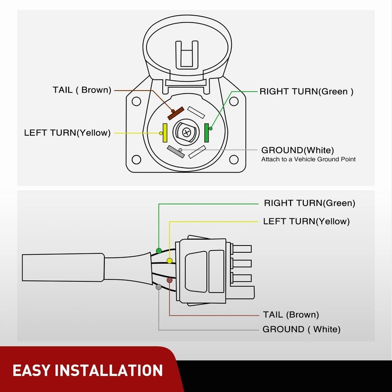 Nilight 4 Way Flat to 7 Way Round Blade Trailer Adapter Wiring Harness 4 Pin to 7 Pin Electrical Connector Wiring Plug Connector with Mounting Bracket for RV Truck Factory Tow Package,2 Years Warranty - Image 3