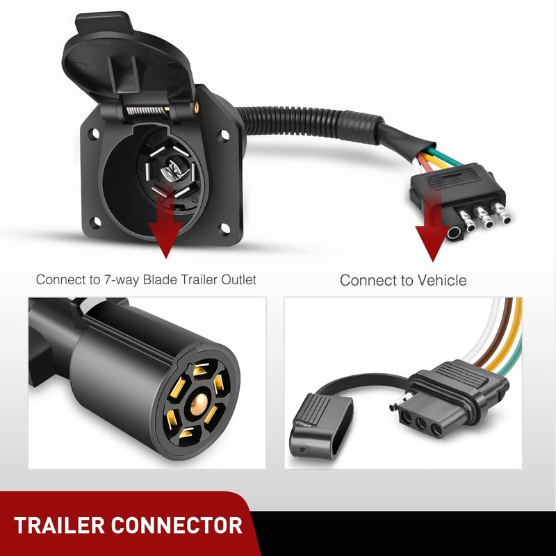 Nilight 4 Way Flat to 7 Way Round Blade Trailer Adapter Wiring Harness 4 Pin to 7 Pin Electrical Connector Wiring Plug Connector with Mounting Bracket for RV Truck Factory Tow Package,2 Years Warranty - Image 2