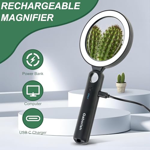 GABORISH Glass Magnifying Glass with Light Handheld 10X 30X Magnifier with 36 LEDs, 5 Color Modes Rechargeable Lighted Magnifiers, Gift for Senior Reading, Coin, Stamps, Inspection (White & Black) - Image 4
