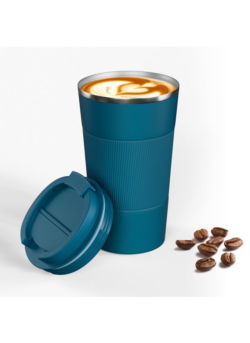 LEFAFA - Travel Coffee Mug, 510ml Insulated Coffee Mug with Leakproof Lid,  Stainless Steel Coffee Tumbler, Reusable Coffee Cup for Hot and Cold(Blue) - Image 1