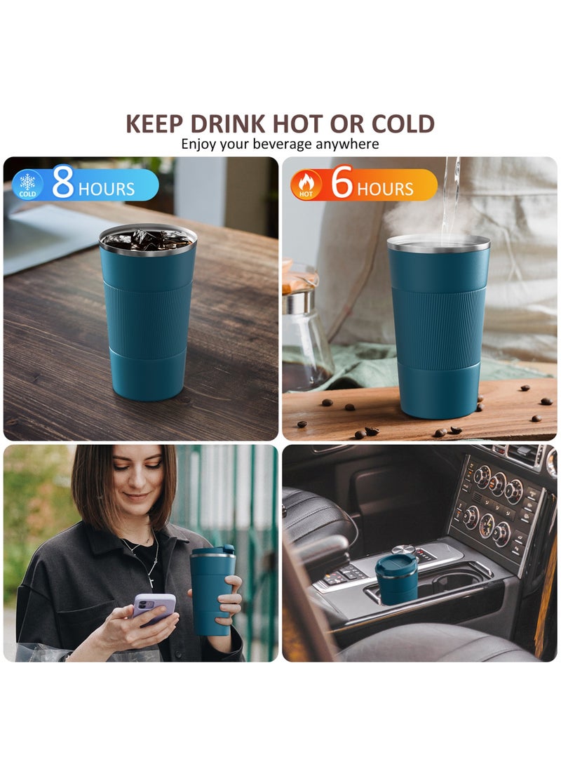 LEFAFA - Travel Coffee Mug, 510ml Insulated Coffee Mug with Leakproof Lid,  Stainless Steel Coffee Tumbler, Reusable Coffee Cup for Hot and Cold(Blue) - Image 1