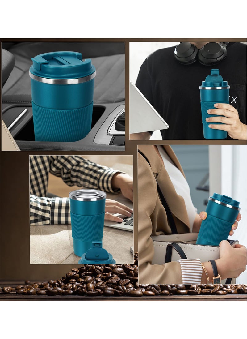LEFAFA - Travel Coffee Mug, 510ml Insulated Coffee Mug with Leakproof Lid,  Stainless Steel Coffee Tumbler, Reusable Coffee Cup for Hot and Cold(Blue) - Image 1
