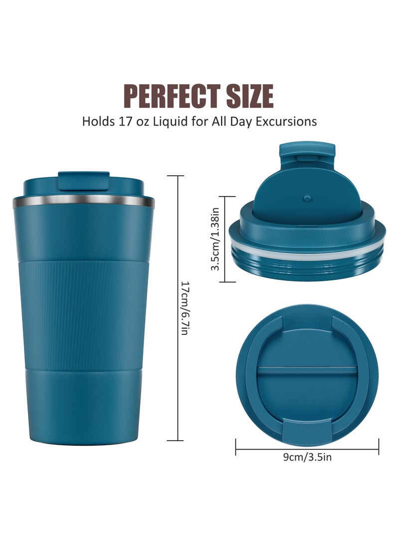LEFAFA - Travel Coffee Mug, 510ml Insulated Coffee Mug with Leakproof Lid,  Stainless Steel Coffee Tumbler, Reusable Coffee Cup for Hot and Cold(Blue) - Image 1
