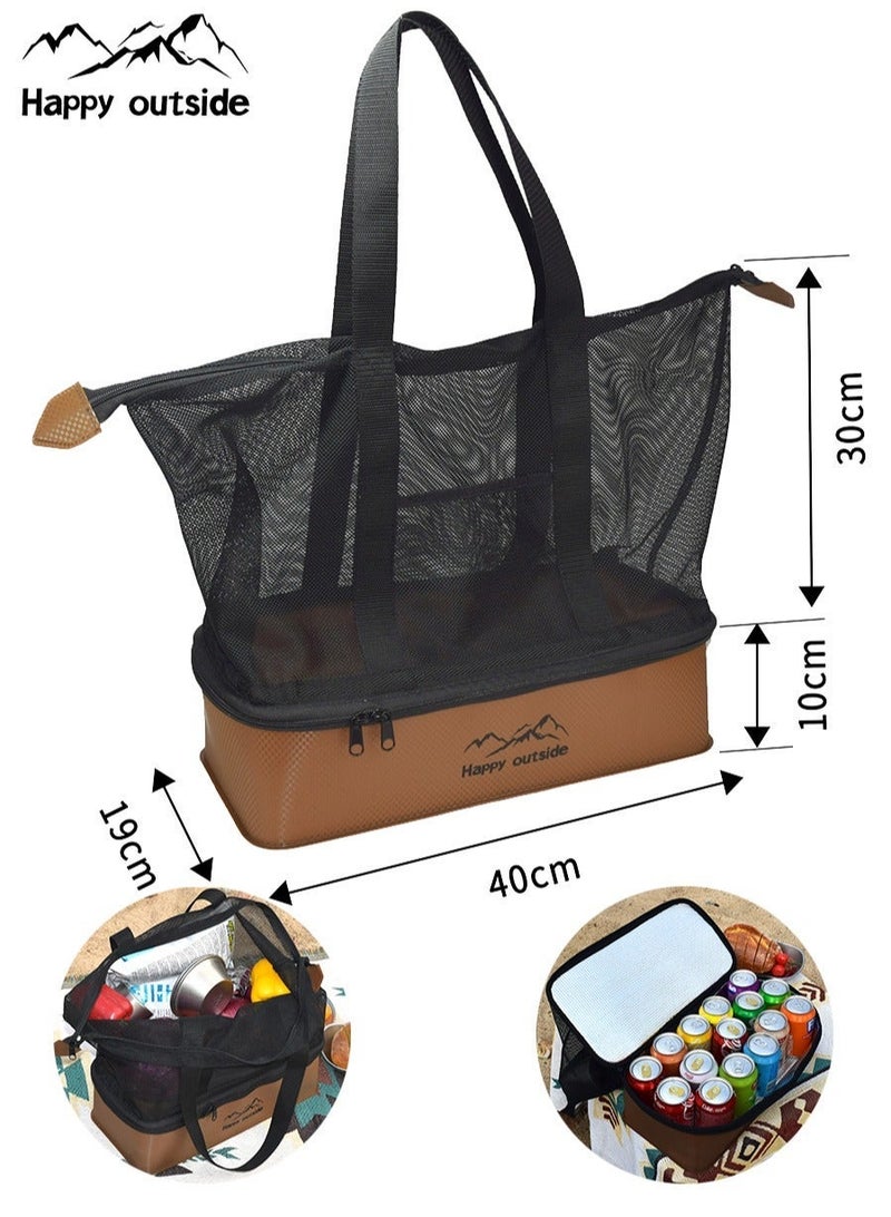 happy outside Enlarge Thermal Insulated Lunch Box with Mesh Bag, 40x19x(10/30)cm (Coffee Brown ) - Image 1