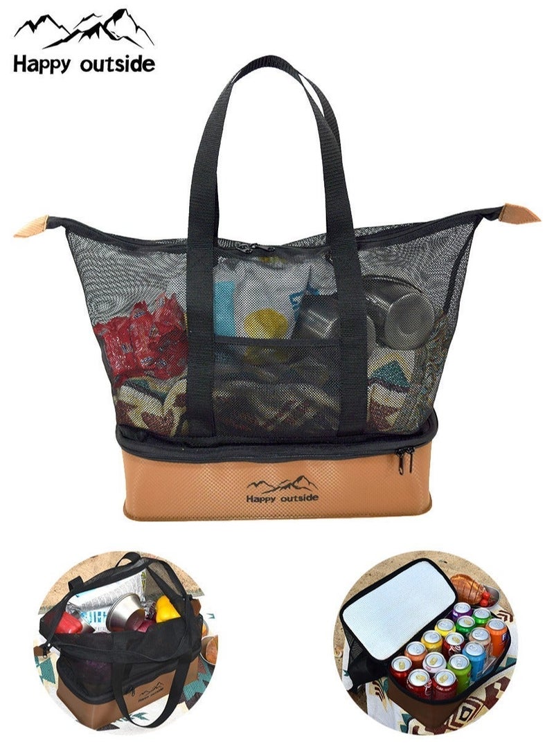 happy outside Enlarge Thermal Insulated Lunch Box with Mesh Bag, 40x19x(10/30)cm (Coffee Brown ) - Image 5