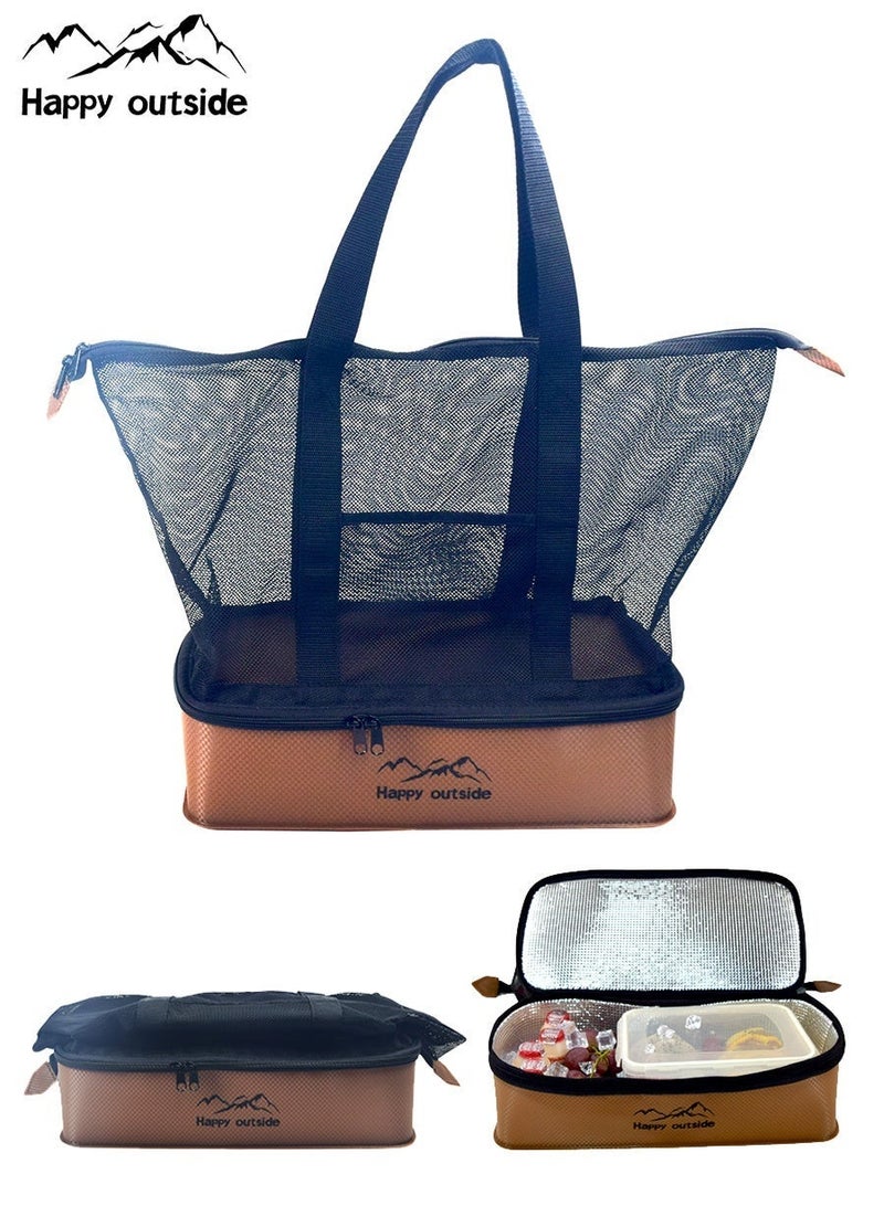 happy outside Enlarge Thermal Insulated Lunch Box with Mesh Bag, 40x19x(10/30)cm (Coffee Brown ) - Image 1