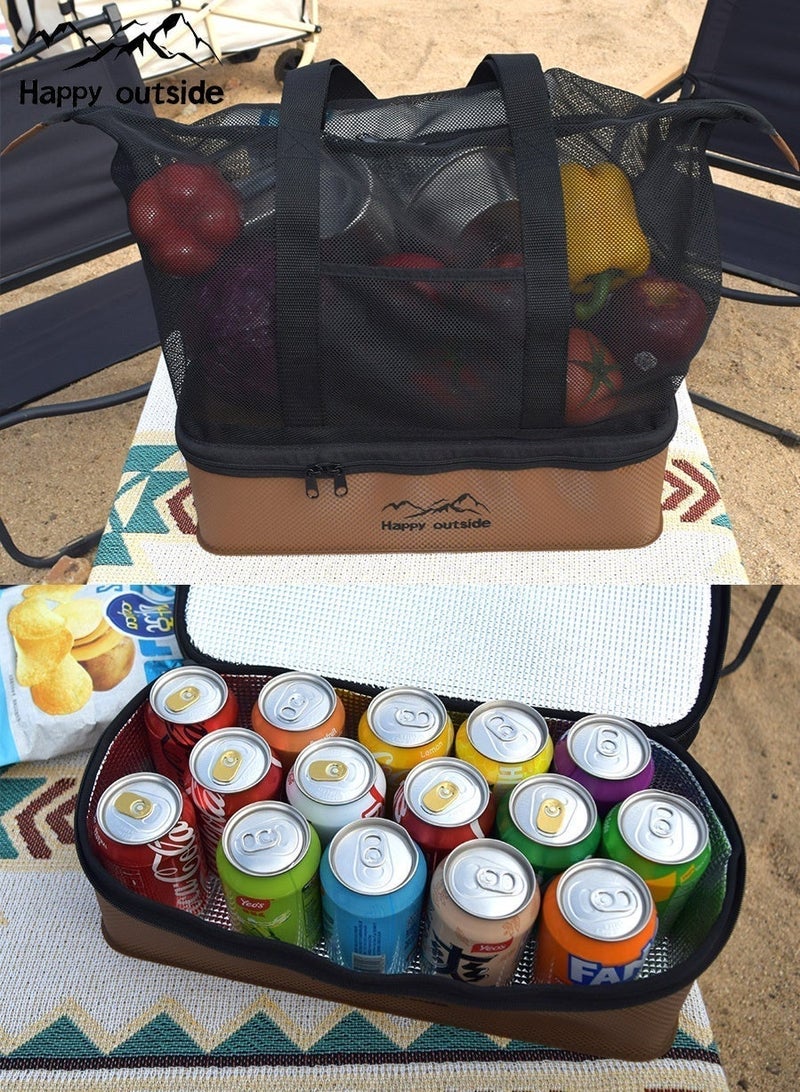 happy outside Enlarge Thermal Insulated Lunch Box with Mesh Bag, 40x19x(10/30)cm (Coffee Brown ) - Image 4