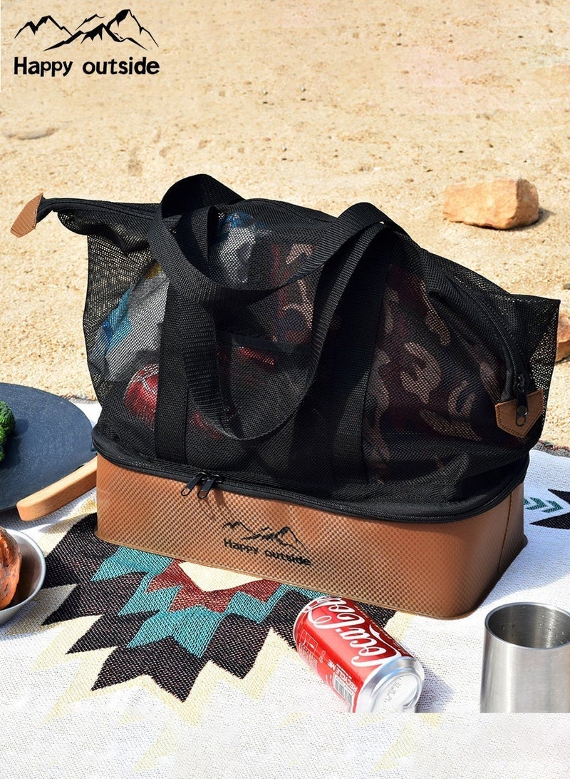 happy outside Enlarge Thermal Insulated Lunch Box with Mesh Bag, 40x19x(10/30)cm (Coffee Brown ) - Image 3