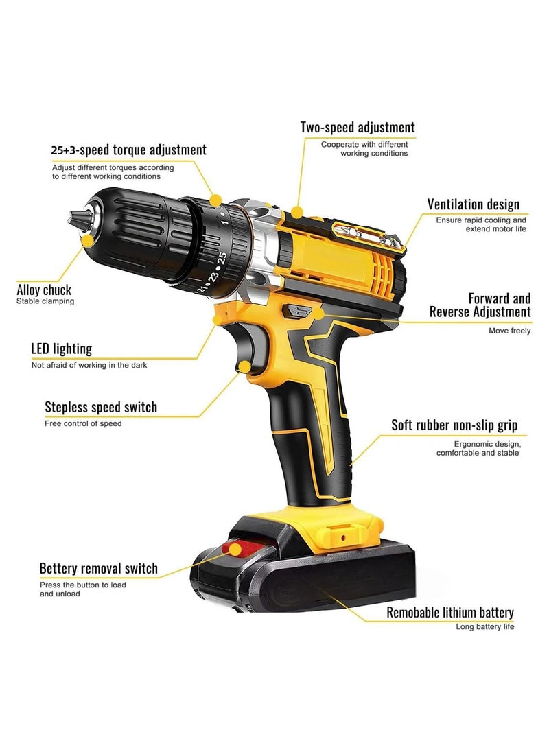 Generic - 48V Cordless Drill Set, Power Drill Set with Battery and Charger, Compact Driver/Drill Bits, 25+3 Torque Setting, 3/8'' Keyless Chuck, 2 Variable Speed, Electric Drill Set with Tool Bag - Image 1