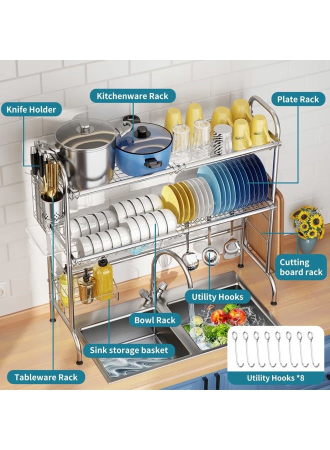 HOWDIA Over The Sink Dish Drying Rack, 2-Tier Stainless Steel Large Over The Sink Dish Rack with Utensil Holder Dish Drainers for Kitchen Counter - Image 5