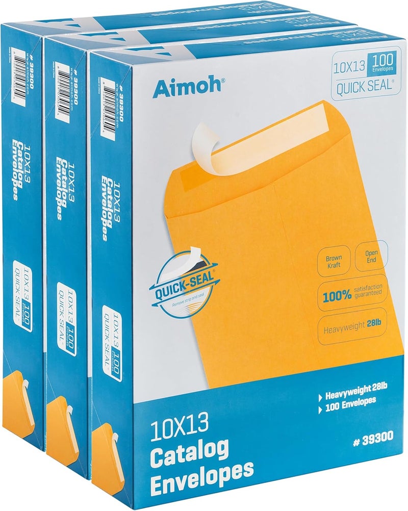 Aimoh 10 x 13 Self-Seal Brown Kraft Catalog Envelopes - 28lb, 300 Count, Ultra Strong Quick-Seal, 10x13 inch - (39300-CS) - Image 1