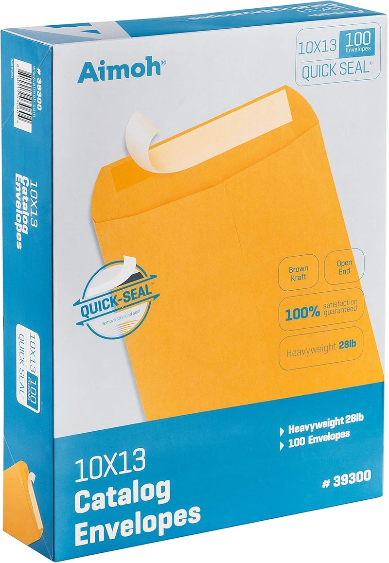 Aimoh 10 x 13 Self-Seal Brown Kraft Catalog Envelopes - 28lb, 300 Count, Ultra Strong Quick-Seal, 10x13 inch - (39300-CS) - Image 2