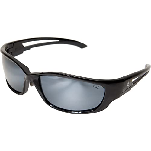 Edge SK-XL117 Kazbek XL Wrap-Around Safety Glasses, Anti-Scratch, Non-Slip, UV 400, Military Grade, ANSI/ISEA & MCEPS Compliant, XL Wide Fit, Black Frame/Silver Mirror Lens - Image 1