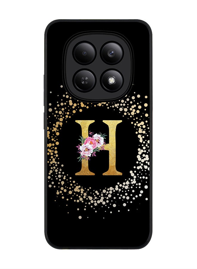 For Xiaomi Redmi Note 15 4G Case,Slim fit Camera Protection, Shockproof Thin Phone cover  - Custom Monogram Floral - H ( Black )