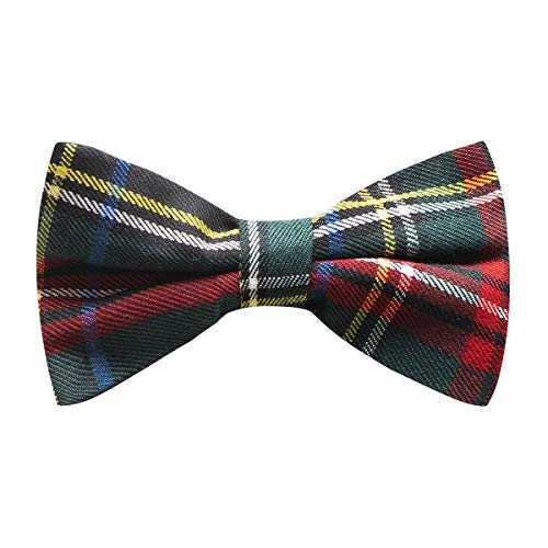 King & Priory Traditional Dark Green & Black Tartan Bow Tie, Check, Plaid - Image 1