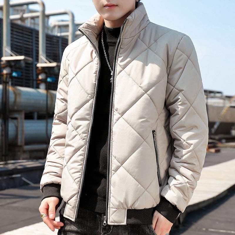 Cotton-padded coat mens new winter thickened coat cotton-padded coat tide brand autumn and winter hooded short tooling bread down cotton-padded jacket Khaki  - Image 1