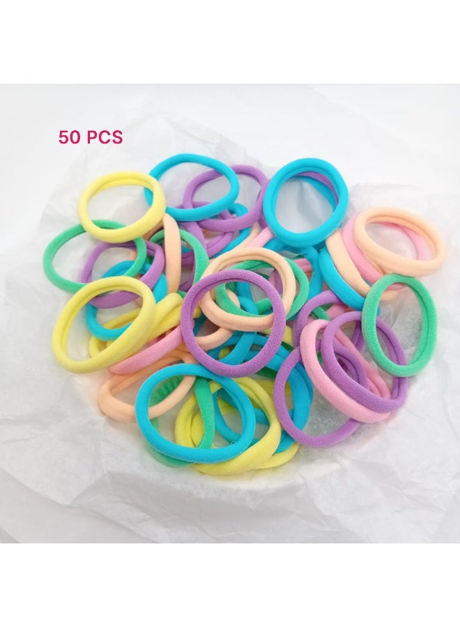 Akarm 50 Pcs Thick Elastic Hair Bands Set - Soft Pastel Colors - Heavy Duty Hair Ties for Thick & Long Hair - Image 1