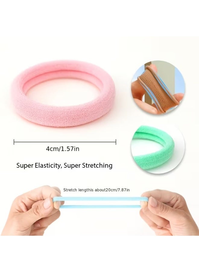 Akarm 50 Pcs Thick Elastic Hair Bands Set - Soft Pastel Colors - Heavy Duty Hair Ties for Thick & Long Hair - Image 4