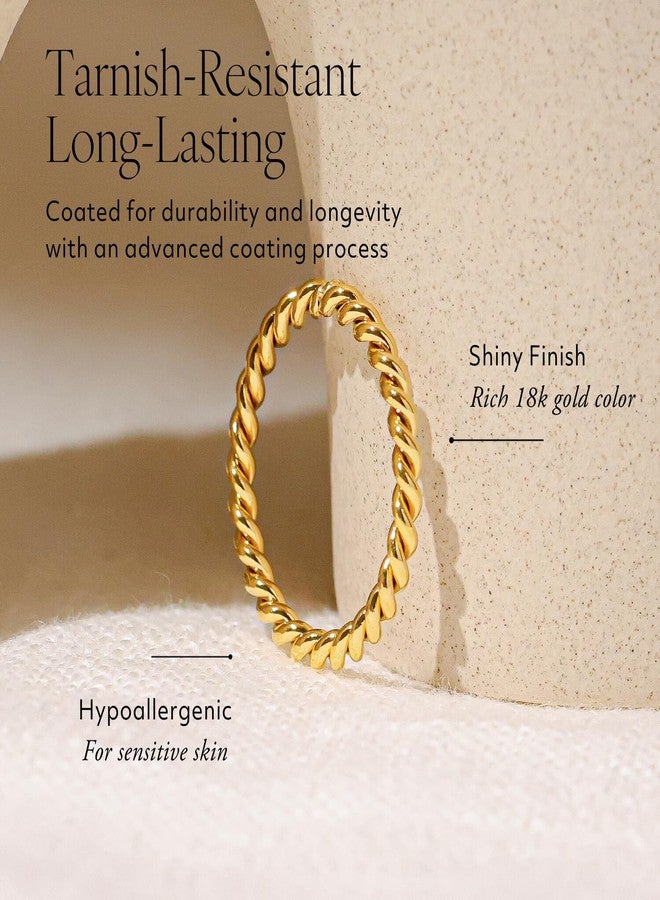 BENIQUE 18K Gold Stacking Rings for Women, Dainty Slim Gold Plated Stainless Steel Non-Tarnish Waterproof Stackable Band Jewelry Size 4-11 (2 mm Twist, 4) - Image 2