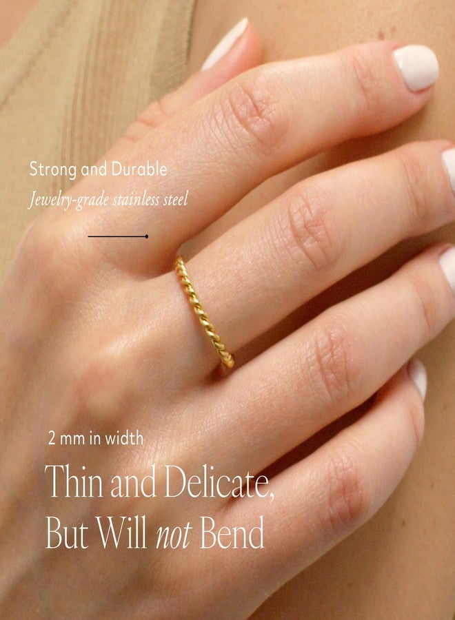 BENIQUE 18K Gold Stacking Rings for Women, Dainty Slim Gold Plated Stainless Steel Non-Tarnish Waterproof Stackable Band Jewelry Size 4-11 (2 mm Twist, 4) - Image 4