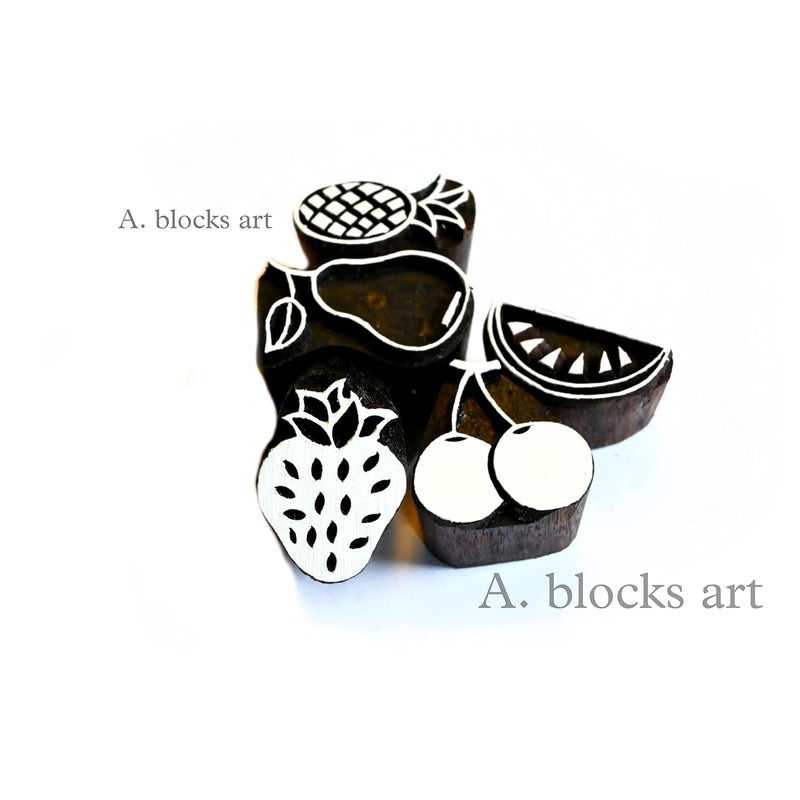 A Block Arts Various Fruits Design Wood Stamp, brown - Image 1