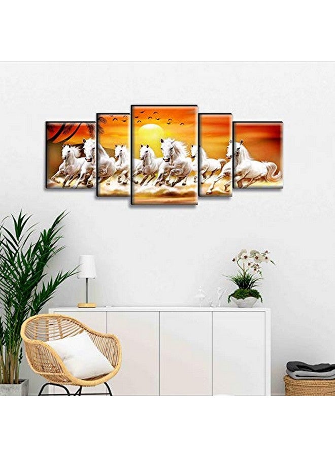 SAF paintings Set of 5 Seven Running Horses Vastu UV Textured Large Panel Home Decorative Painting 42 Inch X 18 Inch SANFPNL30768 - Image 2