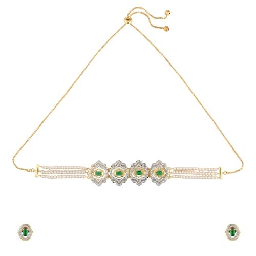 VOYLLA Shahi Dwar Mohini Choker Set For Women, Festive, Wedding, Royal, Cocktail, American Diamond, Gift for Women & Girls, Womens Gift - Image 4
