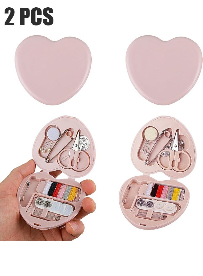 2 Pcs Sewing Kit, Mini Sewing Kit for Travel Essentials Portable DIY Emergency Sewing Repair Supplies Heart Shaped Sewing Storage Case with Needles ons Wire Pins Thread Scissors - Image 1