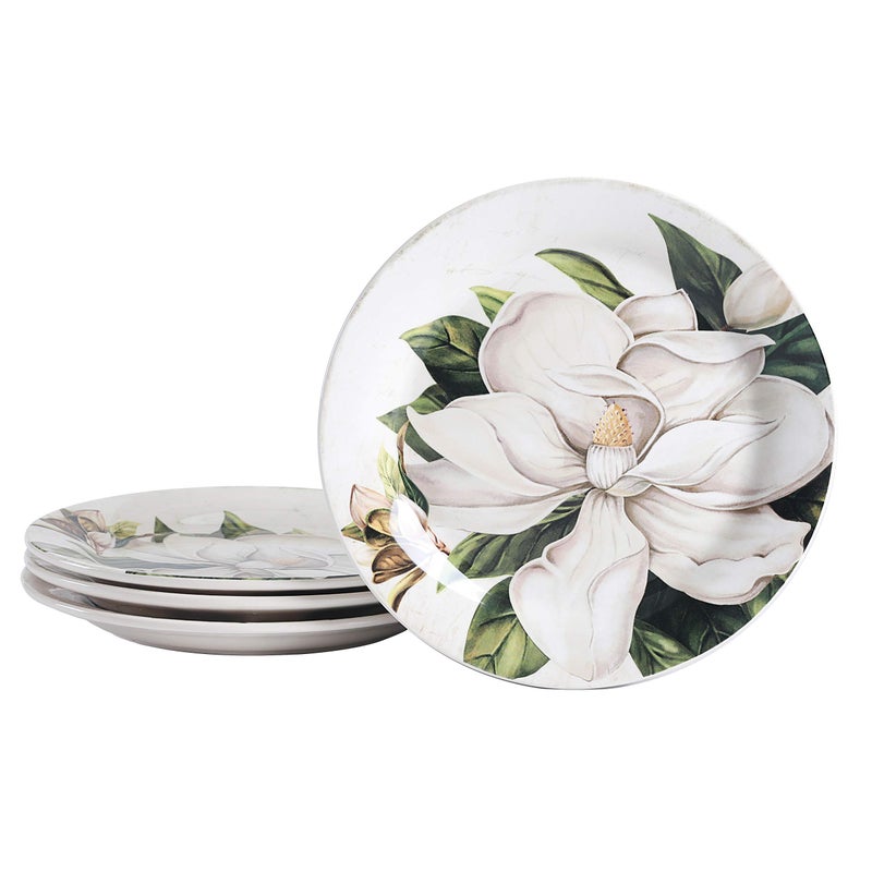 Bico Bico Magnolia Floral Salad Plates Set of 4 875 Inch Ceramic Dessert Plates for Salad Appetizer Side Dishes Microwave and Dishwasher Safe Gift for Housewarming and Thanksgiving 