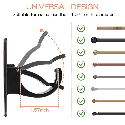 CIEMGNZOC 6-Pack Curtain Bracket Holders, Universal Self-Adhesive Wall Mounts, Fits 0.6'' to 1.5'' Rods, Black - Image 2