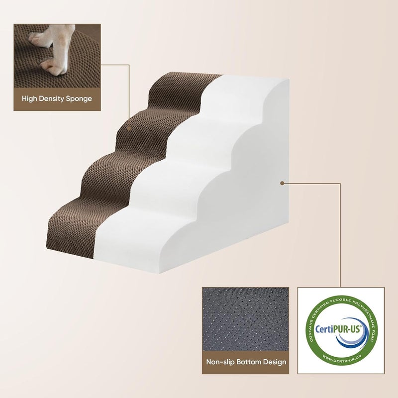 درج PAWSCART للكلاب الصغيرة والقطط، درج كلاب من 4 درجات للسرير، درج حيوانات أليفة بارتفاع 19.6 بوصة للسرير المرتفع، منحدر للحيوانات الأليفة للأريكة، سطح غير قابل للانزلاق، غطاء قابل للإزالة والغسيل، بني - Image 5