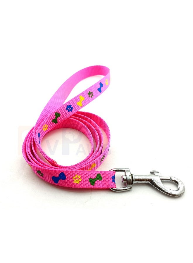 طقم طوق ومقود من النايلون مقاس 15 مم مطبوع عليه صورة جرو مع جرس، طوق ومقود بإبزيم قابل للتعديل، مثالي للتدريب/المشي مع الكلاب الصغيرة والمتوسطة الحجم (وردي) - Image 3