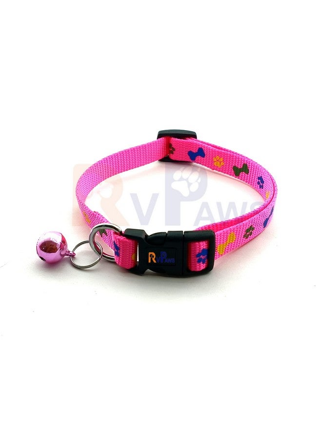 طقم طوق ومقود من النايلون مقاس 15 مم مطبوع عليه صورة جرو مع جرس، طوق ومقود بإبزيم قابل للتعديل، مثالي للتدريب/المشي مع الكلاب الصغيرة والمتوسطة الحجم (وردي) - Image 2