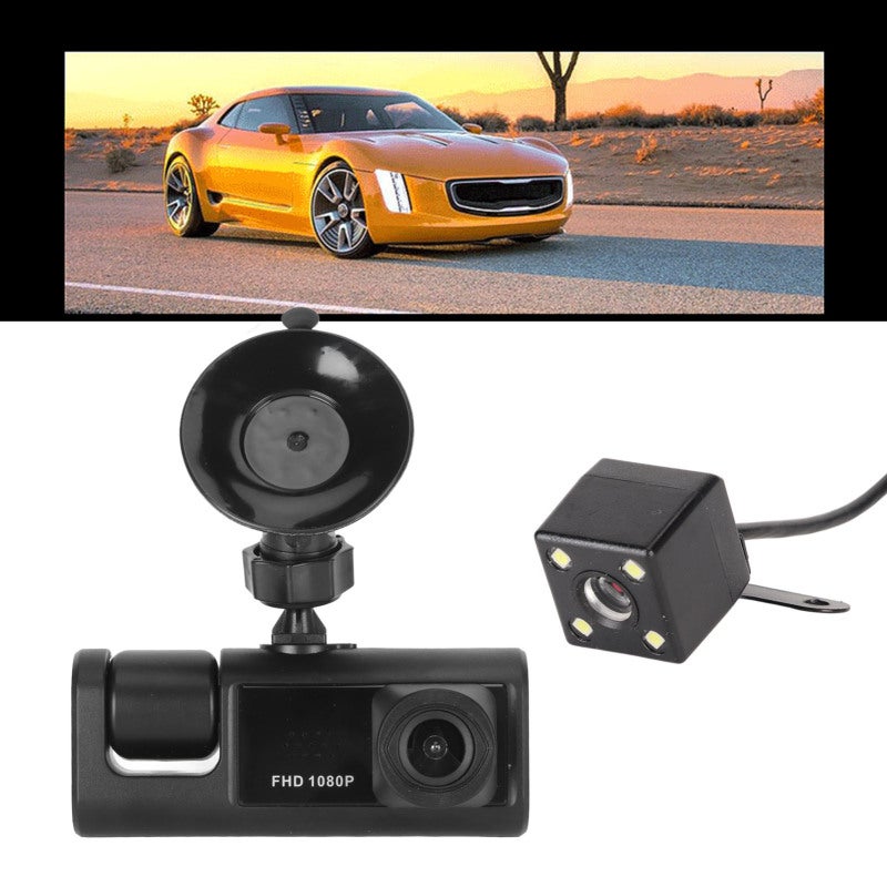 Dash Camera: 2in LCD Screen, 170 Degree Wide Angle, 3 Lens HD Video Recording - Automatic Switch, IR Night Vision, G Sensor Emergency Saving for Car Driving Safety - Image 1
